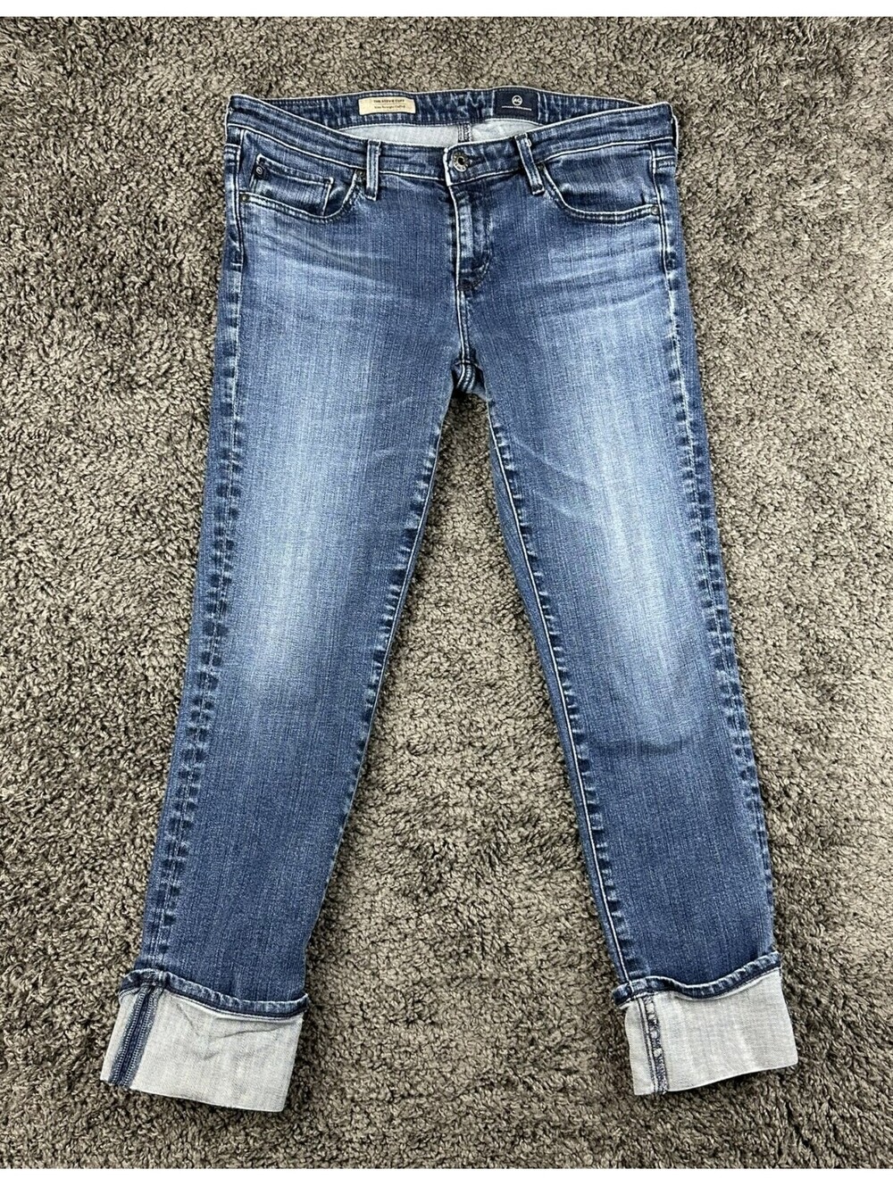 AG Adriano Goldschmied Womens 30 The Stevie Cuff Slim Straight Jeans Blue